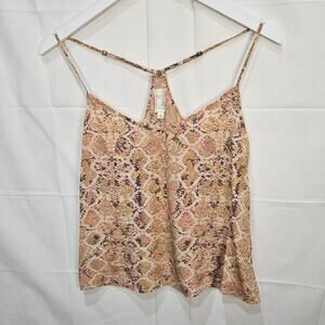 Eloise Anthropologie Cropped Tank Top Silk Snake Beige Size XS